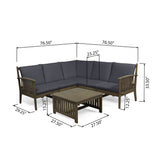 Carolina Outdoor 5 Seater Acacia Wood Sofa Sectional Set, Gray and Dark Gray Noble House