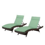 Salem Outdoor Brown Wicker Adjustable Chaise Lounge with Jungle Green Colored Cushions Noble House