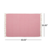 Bicknell Boho Fabric Throw Blanket, Pink and Natural Noble House