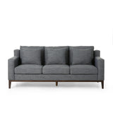 Elliston Contemporary Fabric 3 Seater Sofa with Accent Pillows, Charcoal and Dark Walnut Noble House