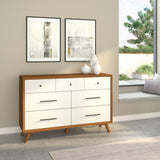 Alpine Furniture Flynn 7 Drawer Two Tone Dresser, Acorn/White 999-03 Acorn & White Mahogany Solids & Okoume Veneer 56 x 19 x 36.5