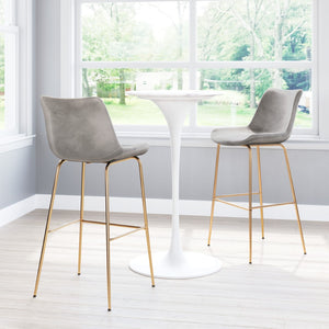 Zuo Modern Tony 100% Polyester, Plywood, Steel Modern Commercial Grade Barstool Gray, Gold 100% Polyester, Plywood, Steel