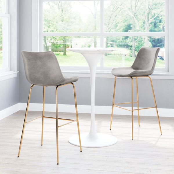 Zuo Modern Tony 100% Polyester, Plywood, Steel Modern Commercial Grade Barstool Gray, Gold 100% Polyester, Plywood, Steel
