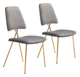 Zuo Modern Chloe 100% Polyester, Plywood, Steel Modern Commercial Grade Dining Chair Set - Set of 2 Gray, Gold 100% Polyester, Plywood, Steel