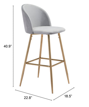 Zuo Modern Cozy 100% Polyester, Plywood, Steel Modern Commercial Grade Barstool Gray, Gold 100% Polyester, Plywood, Steel