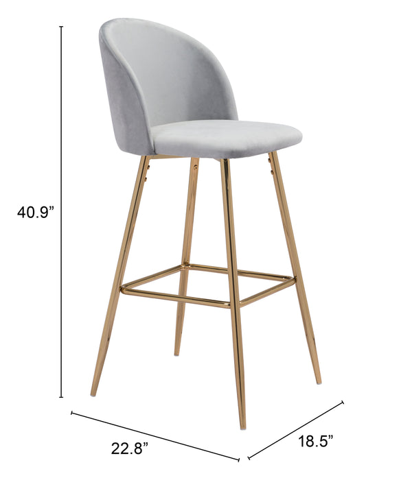 Zuo Modern Cozy 100% Polyester, Plywood, Steel Modern Commercial Grade Barstool Gray, Gold 100% Polyester, Plywood, Steel
