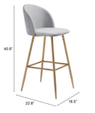 Zuo Modern Cozy 100% Polyester, Plywood, Steel Modern Commercial Grade Barstool Gray, Gold 100% Polyester, Plywood, Steel