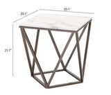 Zuo Modern Tintern Composite Stone, Steel Modern Commercial Grade End Table White, Antique Brass Composite Stone, Steel