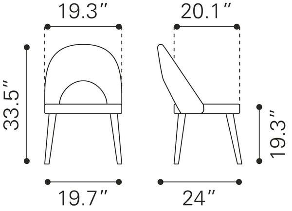 Zuo Modern Miami 100% Polyester, Plywood, Steel Modern Commercial Grade Dining Chair Set - Set of 2 Gray, Black, Gold 100% Polyester, Plywood, Steel
