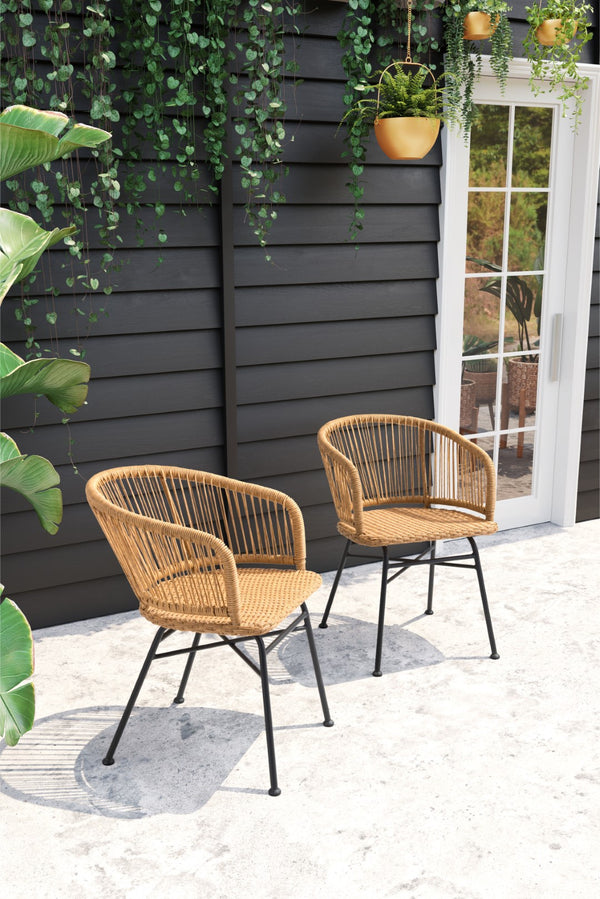 Zuo Modern Zaragoza Steel, Polyethylene Modern Commercial Grade Dining Chair Set - Set of 2 Natural, Black Steel, Polyethylene