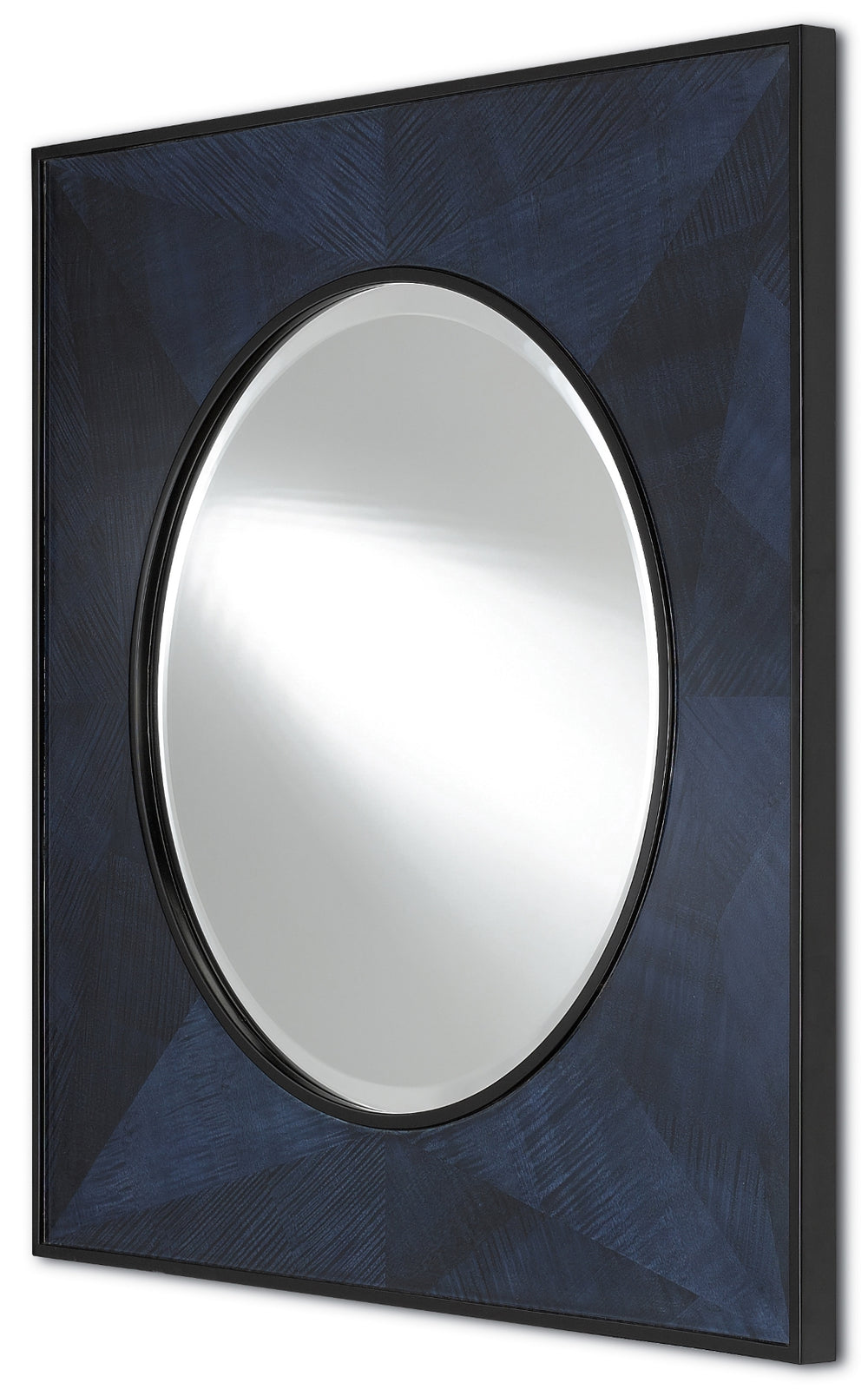 Kallista Mirror – Elegant Dark Sapphire Blue Finish with Distressed Sycamore Veneer Frame, 36"