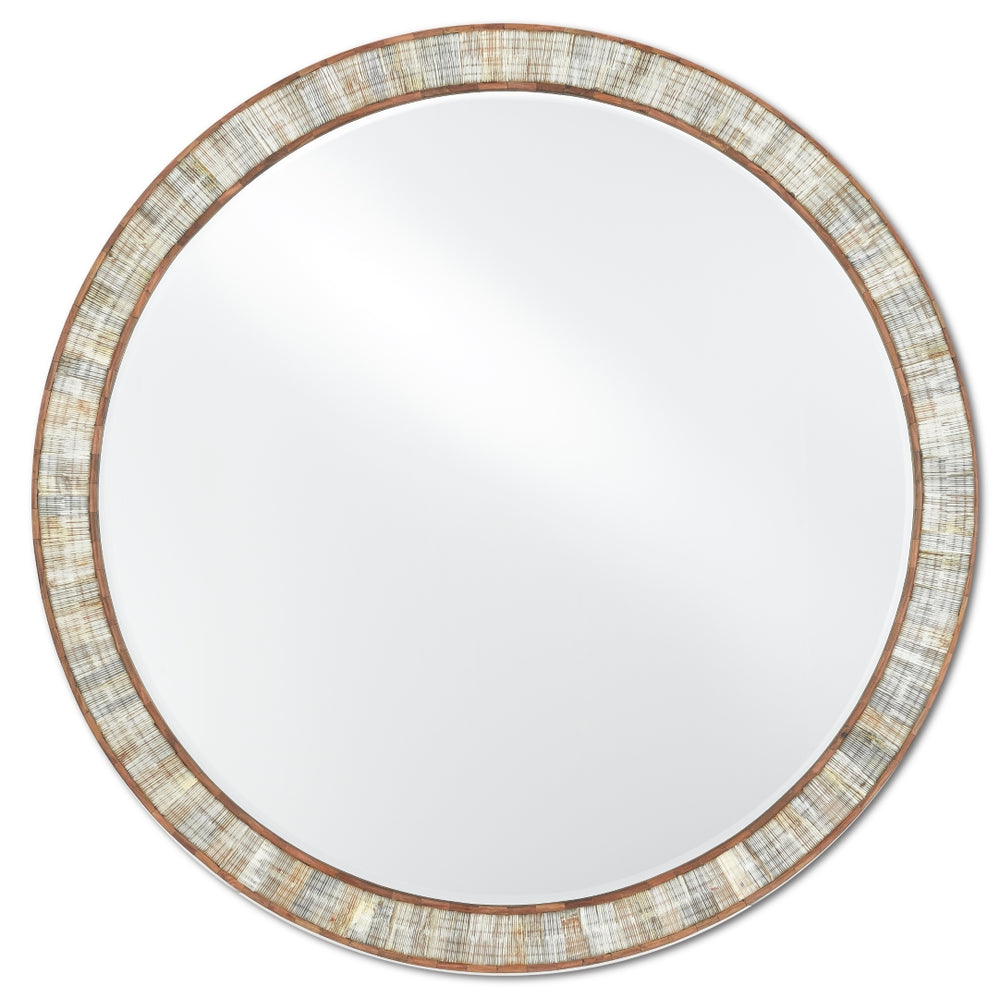 Hyson Round Decorative Mirror - Natural Horn with Sheesham Wood Frame, 36" Diameter Home Accent