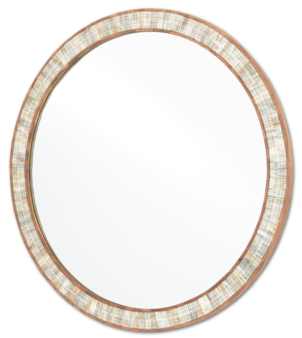 Hyson Round Decorative Mirror - Natural Horn with Sheesham Wood Frame, 36" Diameter Home Accent