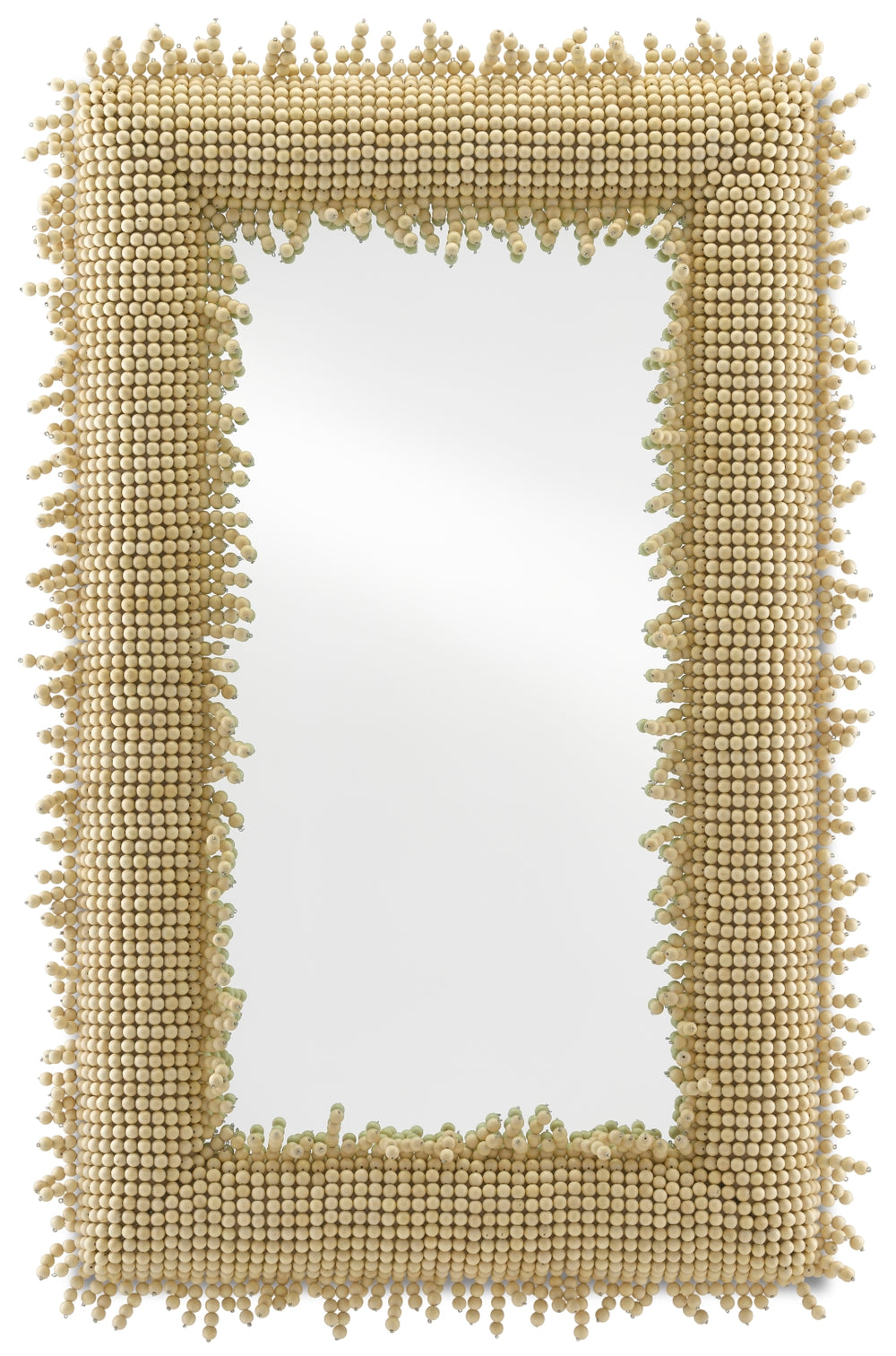 Jeanie Large Mirror - Elegant Beige Decorative Design with Wooden Beads, Perfect for Any Room