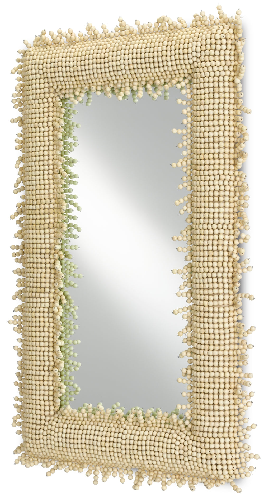 Jeanie Large Mirror - Elegant Beige Decorative Design with Wooden Beads, Perfect for Any Room