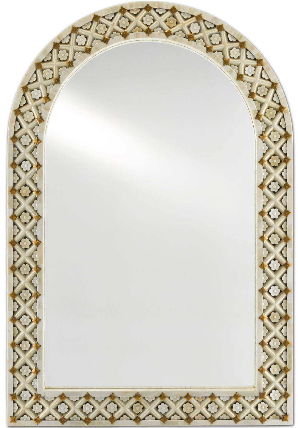 Ellaria Mirror - Handcrafted Bone & Brass Decorative Accent with Floral Motifs, 48" Tall Charm