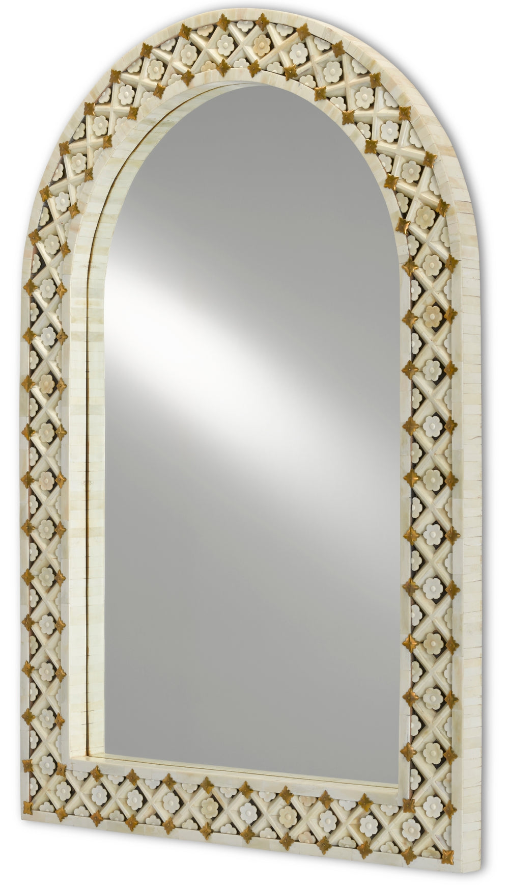 Ellaria Mirror - Handcrafted Bone & Brass Decorative Accent with Floral Motifs, 48" Tall Charm