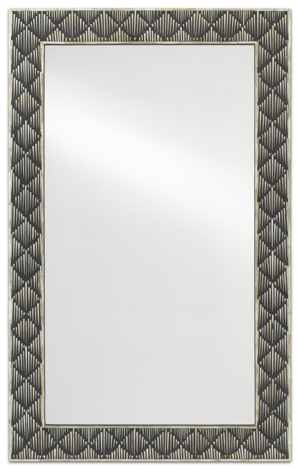 Davos Large Decorative Mirror with Artisanal Bone Frame – Unique Fractured Diamond Design, 48" x 30"