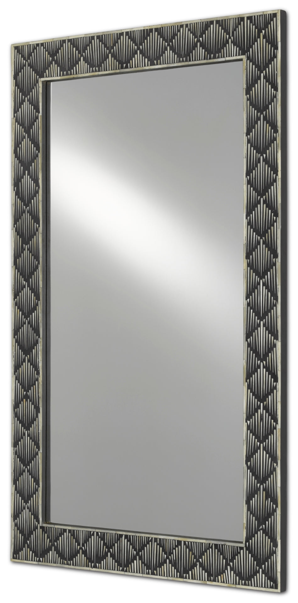 Davos Large Decorative Mirror with Artisanal Bone Frame – Unique Fractured Diamond Design, 48" x 30"