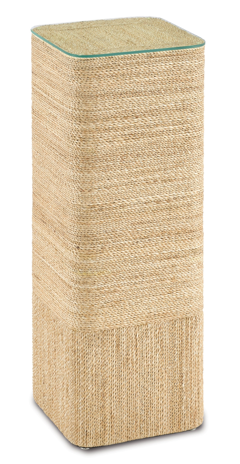 Malibay Pedestal - Elegant Natural Rope & Glass Accent Table, Perfect for Home Decor & Style