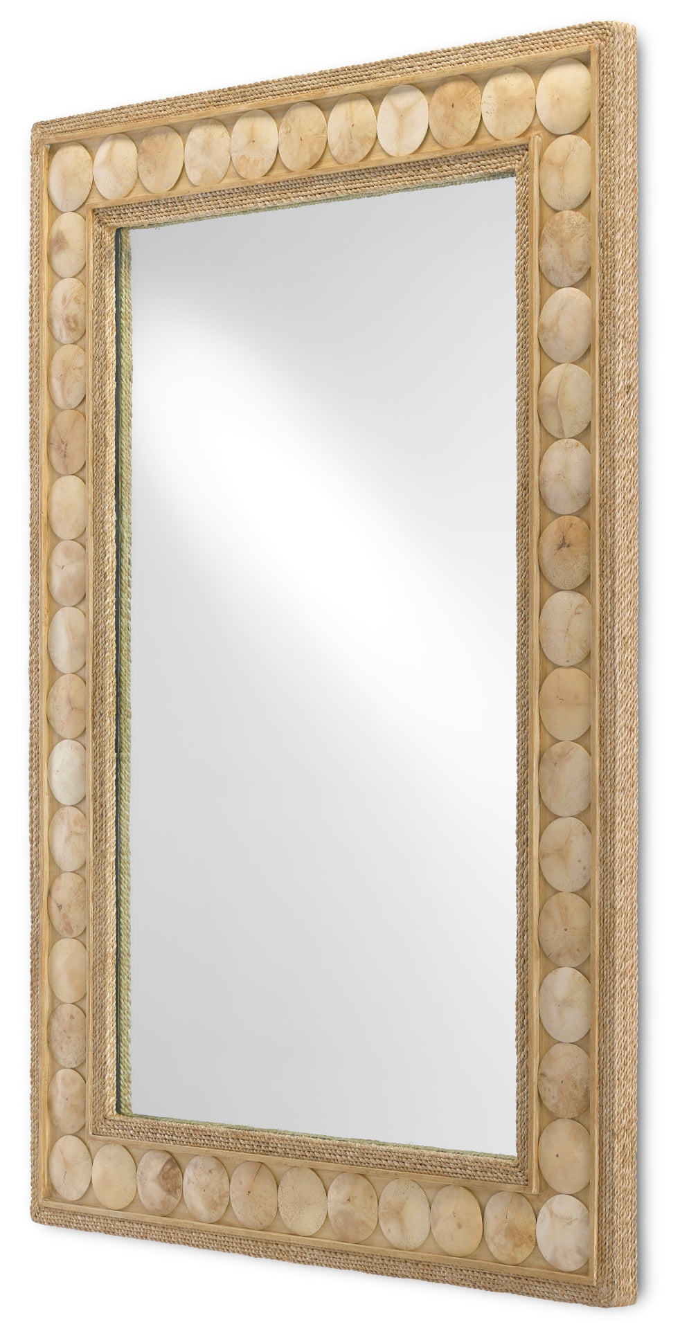 Buko Nautical-Inspired Rectangular Mirror with Abaca Rope Trim and Coco Shell Accents for Home Decor