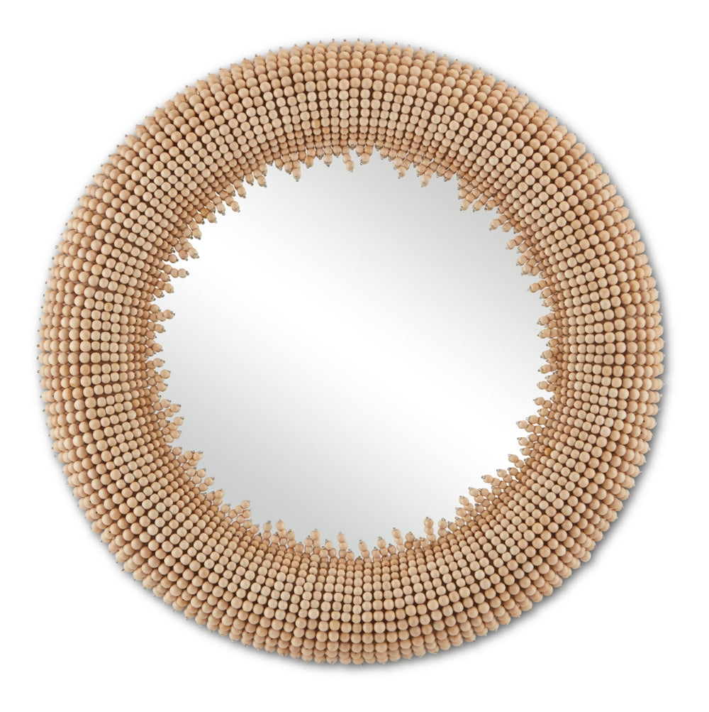 Jeanie Round Mirror - Beige Decorative Design with Playful Wooden Beads for Stylish Home Decor