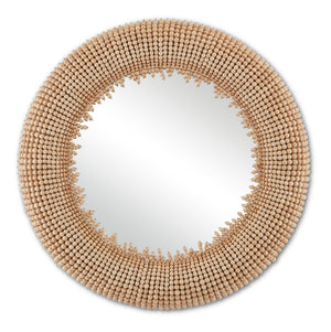 Jeanie Round Mirror - Beige Decorative Design with Playful Wooden Beads for Stylish Home Decor
