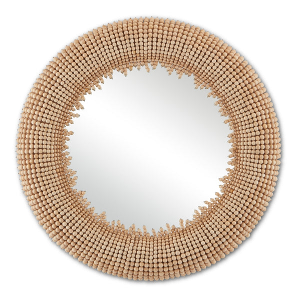 Jeanie Round Mirror - Beige Decorative Design with Playful Wooden Beads for Stylish Home Decor