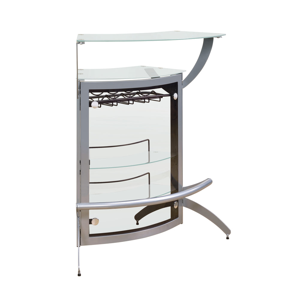 Contemporary 2-shelf Bar Unit Silver and Frosted Glass