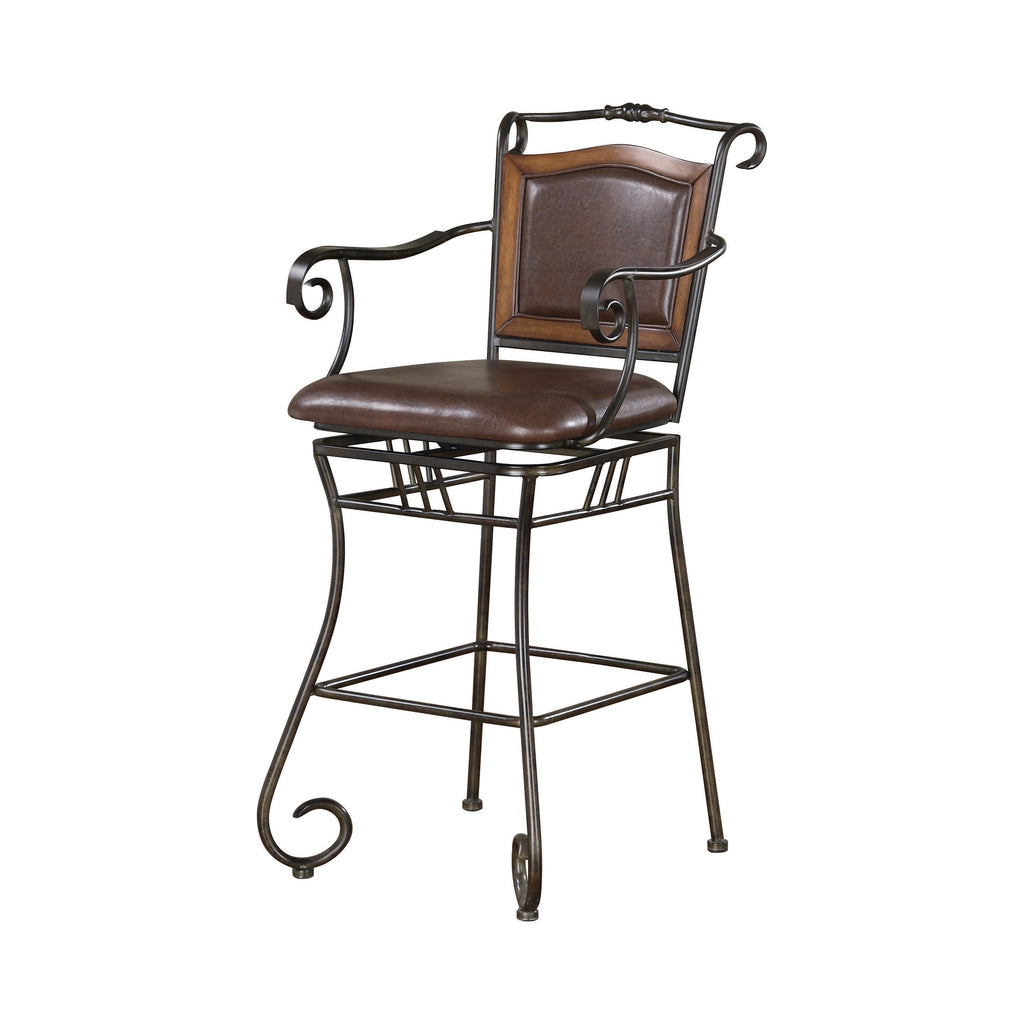 Traditional Upholstered Bar Stool Brown and Bronze