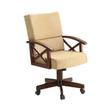 Marietta Casual Upholstered Game Chair - Stylish Tan Fabric, Tobacco Base, and 5 Casters for Comfort