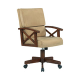 Marietta Casual Upholstered Game Chair - Stylish Tan Fabric, Tobacco Base, and 5 Casters for Comfort