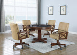 Marietta Casual Upholstered Game Chair - Stylish Tan Fabric, Tobacco Base, and 5 Casters for Comfort