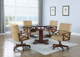 Marietta Casual Upholstered Game Chair - Stylish Tan Fabric, Tobacco Base, and 5 Casters for Comfort