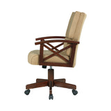 Marietta Casual Upholstered Game Chair - Stylish Tan Fabric, Tobacco Base, and 5 Casters for Comfort