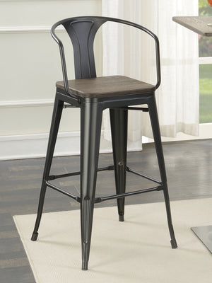 Contemporary Wooden Seat Bar Stools Dark Elm and Matte Black (Set of 2)