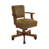 Mitchell Upholstered Game Chair in Olive-Brown with Amber Finish | Stylish Comfort & Mobility