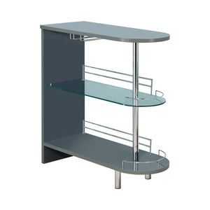 Contemporary Glossy Grey 3-Tier Bar Table with Clear Tempered Glass & Chrome Accents for Modern Spaces