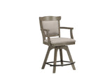 Pine Crest Tulip Swivel Counter Stool Set of 2 - Upholstered Seat, Distressed Finish & Grey Accents