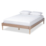 Colette French Bohemian Antique Oak Finished Wood Queen Size Platform Bed Frame