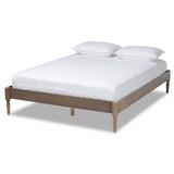 Colette French Bohemian Weathered Grey Oak Finished Wood Queen Size Platform Bed Frame