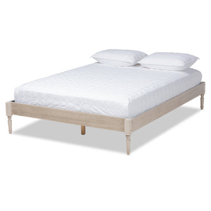 Baxton Studio Colette French Bohemian Antique White Oak Finished Wood Full Size Platform Bed Frame