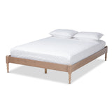 Cielle French Bohemian Antique Oak Finished Wood Queen Size Platform Bed Frame