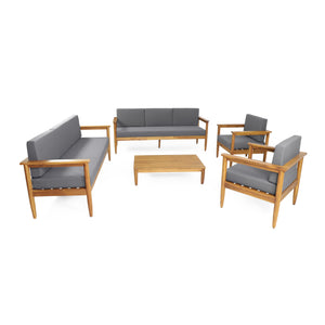 Noble House Magnolia Outdoor Acacia Wood 8 Seater Chat Set, Teak and Dark Gray