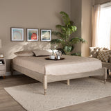 Baxton Studio Laure French Bohemian Antique White Oak Finished Wood Queen Size Platform Bed Frame