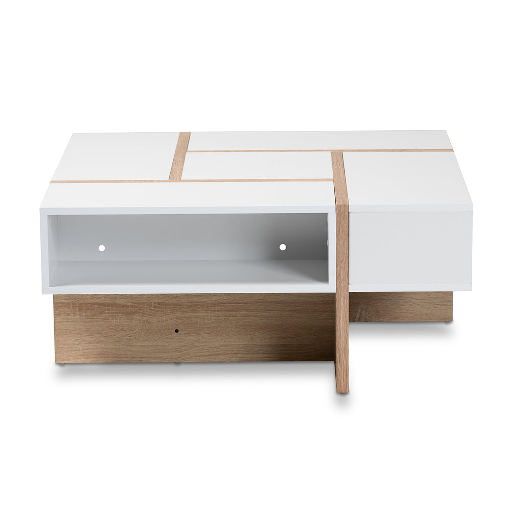 Baxton Studio Rasa Modern and Contemporary Two-Tone White and Oak Finished Wood Coffee Table