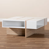 Baxton Studio Rasa Modern and Contemporary Two-Tone White and Oak Finished Wood Coffee Table