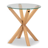 Lida Modern and Contemporary Glass and Wood Finished End Table