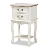 Amalie Antique French Country Cottage Two-Tone White and Oak Finished 2-Drawer Wood Nightstand