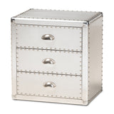 Armel French Industrial Silver Metal 3-Drawer Nightstand